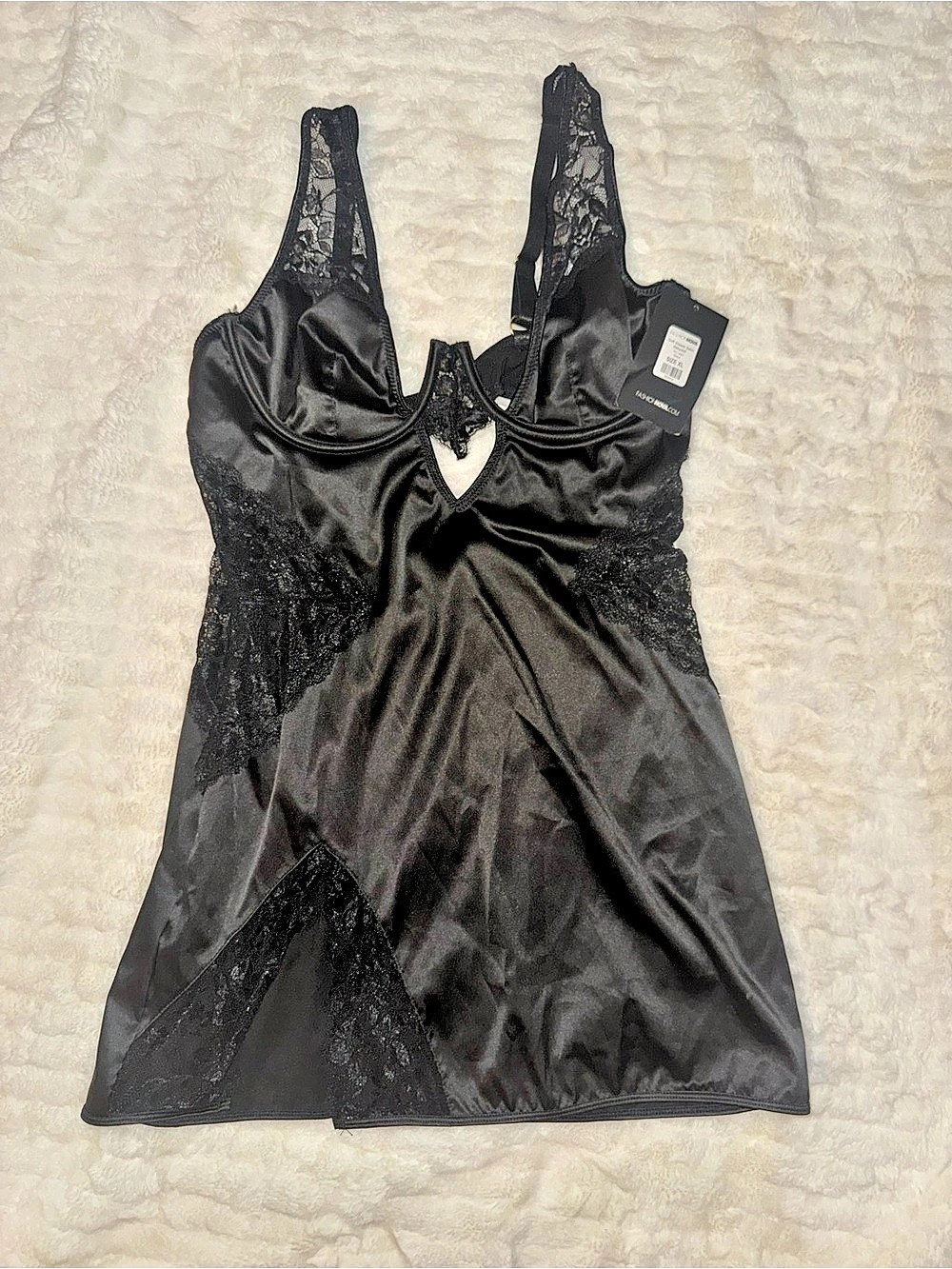 Fashion Nova Soft Kisses Satin Babydoll Black XL NWT